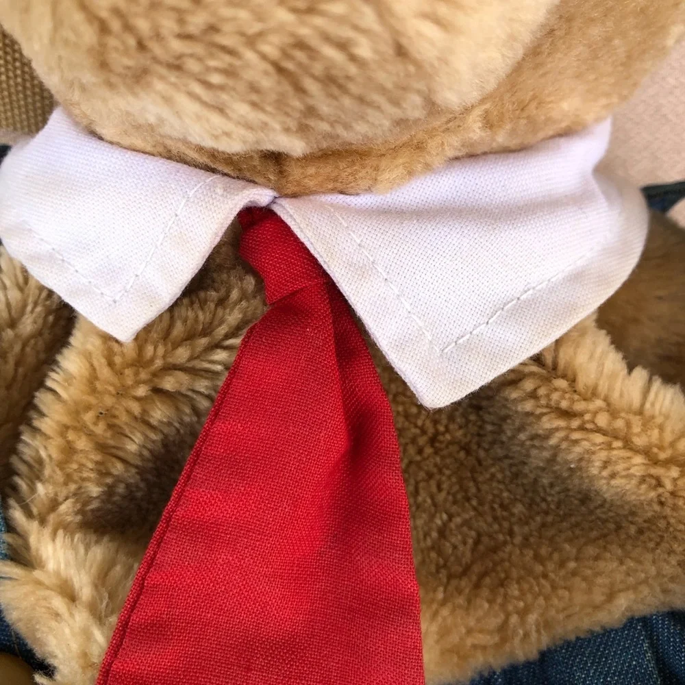 Vintage Unisex Teddy Bear in overalls Red Tie Kids Teddy Plush Backpack